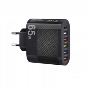 ŁADOWARKA SIECIOWA USB ADAPTER DO TELEFONU 6 PORTÓW 5x USB 1x C 65W CZARNA