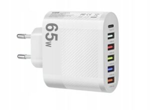 ŁADOWARKA SIECIOWA USB ADAPTER DO TELEFONU 6 PORTÓW 5x USB 1x C 65W BIAŁA