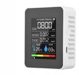 CZUJNIK GAZU DETEKTOR JAKOŚCI POWIETRZA CO2 PPM WILGOTNOŚĆ TEMP 5W1