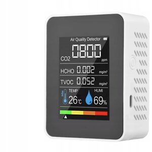 CZUJNIK GAZU DETEKTOR JAKOŚCI POWIETRZA CO2 PPM WILGOTNOŚĆ TEMP 5W1