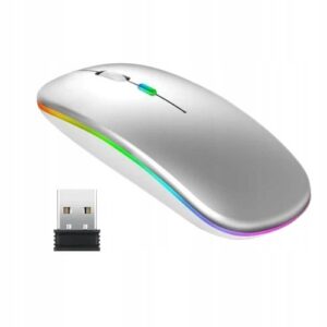 BEZPRZEWODOWA MYSZKA BLUETOOTH/USB ERGONOMICZNA CICHA ŁADOWANA SREBRNA