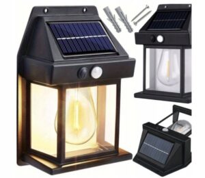 LAMPA SOLARNA LED LATARNIA KINKIET ŚCIENNY Z CZUJNIKIEM RUCHU LOFT Żarówka