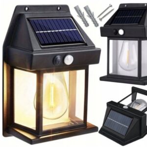 LAMPA SOLARNA LED LATARNIA KINKIET ŚCIENNY Z CZUJNIKIEM RUCHU LOFT Żarówka