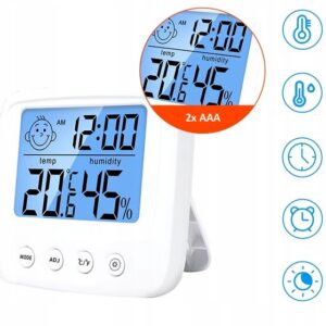 BUDZIK ZEGAR LCD CZUJNIK TEMPERATURY, WILGOTNOŚCI CX0828S