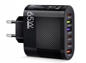 SZYBKA ŁADOWARKA DO TELEFONU 3xUSB 3xC QC MOCNY ZASILACZ 65W CZARNA