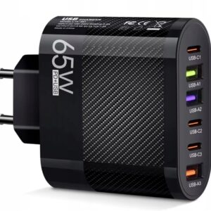 SZYBKA ŁADOWARKA DO TELEFONU 3xUSB 3xC QC MOCNY ZASILACZ 65W CZARNA