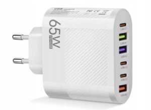 SZYBKA ŁADOWARKA SIECIOWA DO TELEFONU 3xUSB 3xC QC MOCNY ZASILACZ 65W BIAŁA