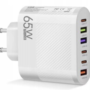 SZYBKA ŁADOWARKA SIECIOWA DO TELEFONU 3xUSB 3xC QC MOCNY ZASILACZ 65W BIAŁA