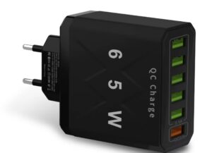 ŁADOWARKA USB 65W 6 PORTÓW DO SZYBKIEGO ŁADOWANIA QC 3.0 ŁADOWARKA PODRÓŻNA