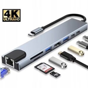 Adapter HUB 8w1 USB-C przejściówka USB 3.0 PD HDMI 4K SD LAN