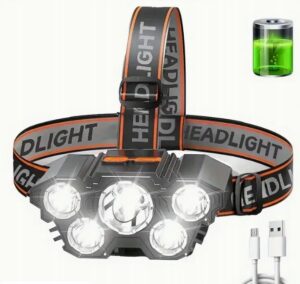 CZOŁÓWKA LATARKA CZOŁOWA AKUMULATOROWA 5x LED MOCNA NA GŁOWĘ TRYBY LED