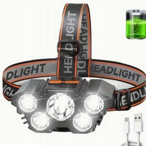 CZOŁÓWKA LATARKA CZOŁOWA AKUMULATOROWA 5x LED MOCNA NA GŁOWĘ TRYBY LED