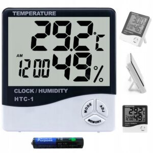 CZYTELNY ZEGAR LCD budzik termometr higrometr 2w1 BATERIA W ZESTAWIE