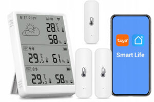 Stacja Pogodowa + 3 zewn. Sensory Temperatury i Wilgotności LCD WiFi Tuya