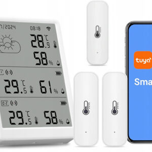 Stacja Pogodowa + 3 zewn. Sensory Temperatury i Wilgotności LCD WiFi Tuya