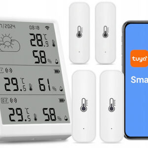 Stacja Pogodowa + 4 zewn. Sensory Temperatury i Wilgotności LCD WiFi Tuya